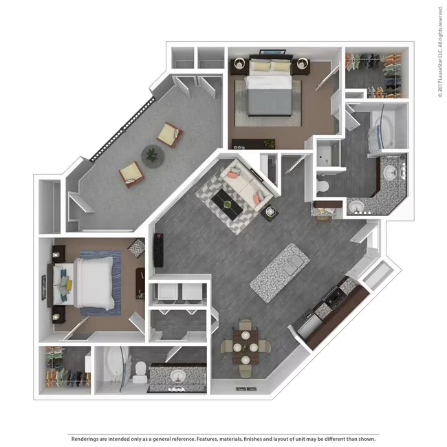 2 Bed 2 Bath 1354 SqFt (1147 Net) 2142 floor plan
